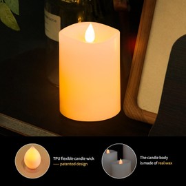 3x4 Flickering Flameless Candles Set of 2, 2AA Battery Life 600 Hours Battery Candles Flickering with Timer,4 inch Flameless Candles with Remote for Valentines Day Decorations Indoor/Outdoor, Ivory