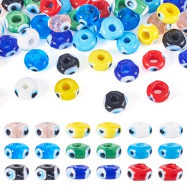 Bestewelry 54pcs Evil Eye Glass Beads Flat Round Eye Loose Beads for DIY Bracelet Necklace Earrings Jewelry Making