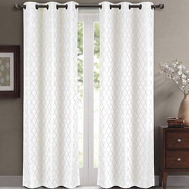 Willow 84-Inch Wide x 63-Inch Long, Jacquard Thermal Insulated Set of 2 Blackout Curtains, White