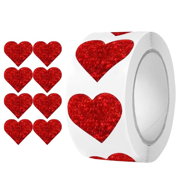 CXNXFD Pack of 500 Red Heart Stickers, Heart-Shaped, Glittering Red