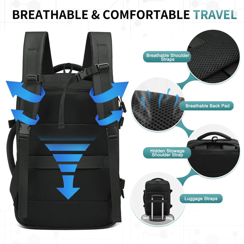 SUIKIHUM Lay Flat Carry on Travel Backpack, 30L Airline Approved,