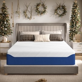Schow Life 12 Inch Gel-Infused Memory Foam Mattress Twin Size Made in USA,Medium Soft with Removable Washble Cover Cooling Gel Bed in a Box,CertiPUR-US Certified,38"X75"X12" White Blue