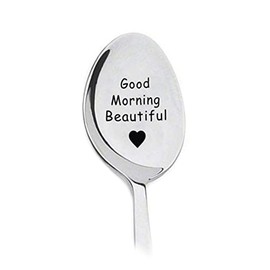 Anniversary Christmas Gifts for Wife Girlfriend Good Morning Beautiful Spoon for Women Mom Grandma Coffee Tea Spoons for Sisters Aunt Her Ice Cream Spoon Birthday Gift