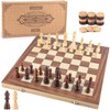 AMEROUS 15'' Wooden Chess & Checkers Set, 2 in 1