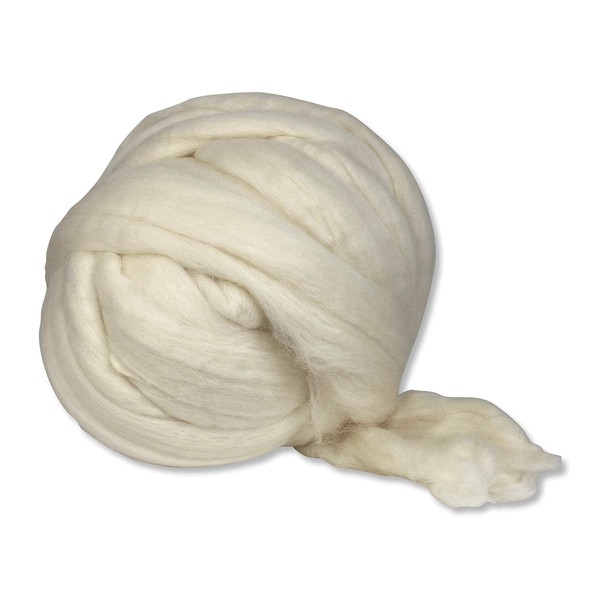 Revolution Fibers Corriedale Wool Roving 1 lb (16 Ounces) for Spinning | Soft Chunky Jumbo Yarn for Arm Knitting Blanket |100% Natural Undyed (Off-White) Wool Yarn Bulk, Felting Core, Carded Stuffing