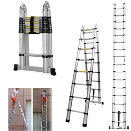 16.5ft 5M Telescoping Ladder with Stabilizer Bar Rubber Feet Multifunctional A-Frame Ladders/Straight Climb Stepladder - 330lbs Max Capacity