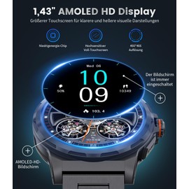 LIGE Military Smartwatch Men (3 Bracelets), 1.43 Inch HD AMOLED Smartwatch with Phone Function, Fitness Watch, Black Watch with 120+ Sports Modes, Heart/Sleep Tracking, IP68 Waterproof Sports Watch