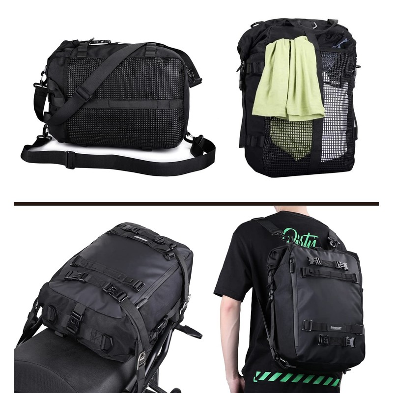 Rhinowalk Motorcycle Bag, 20L Black, Multifunctional Rear Rack Trunk Seat