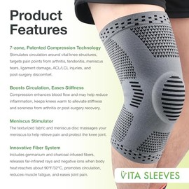 FREEZE2TRIM Vita Sleeves Knees 7-Zone Compression Sleeve Brace | Breathable Lightweight Support Sore Stiff Knee in Running, Sports, Workouts | Anti-Sl