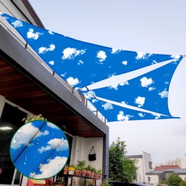 Goleray 9'x9'x9' Waterproof Sun Shade Sail Triangle Shade Canopy Cloth Tarp Patio Cover Awnings Shelter for Outdoor Garden Backyard Deck, Sky Cloud