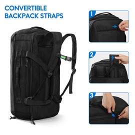 Haimont 60L Foldable Duffle Bag Backpack with Shoe Compartment, Large Travel Duffel for Gym, Sports, Luggage, Camping, Men & Women, Black