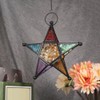 Moroco Iron Style Coloured Glasses Lantern Garden Outdoor Terrace Ornament(Black)