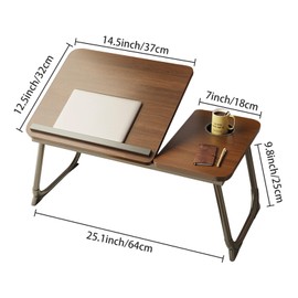 Laptop Desk for Bed, Adjustable Laptops Stand with 5 Adjustable Angles, Portable Lap Tray Table with Cup Holder, Laptop Bed Desk Tray for Eating Working Writing Reading (Brown)