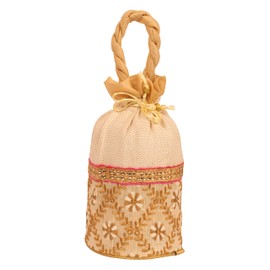 INDTRESOR beaded handcrafted embroidered evening purse drawstring handbag vintage party wedding gift for women. Golden Pink