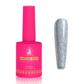 CHILLICATTY Glitter Gel Nail Polish 1 Pcs 15ml (0.51 fl oz), HEMA, HPMA & TPO-Free, Pro Formula Silver gel polish Soak Off UV LED Nail lamp Salon-Quality Wear Ideal for DIY at home & Nail Salon