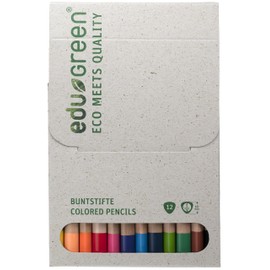 eduGREEN® - 12 Colour Colouring Pencils Set with 5mm Quality Lead in Grass Cardboard Box Certified Wood Treated with Water-soluble Varnish and Biodegradable Embossing Foil
