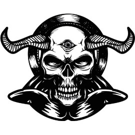 Black and White Devil Torso Horn Skull Car Bumper Sticker Decal 5" x 4"