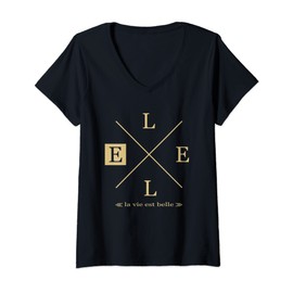 Women's Ele la Vie Est Belle V-Neck T-Shirt, black