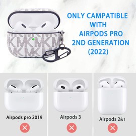 TANGABA for AirPods Pro 2, Full-Body Protective Leather Case with Keychain, Front LED Visible-White