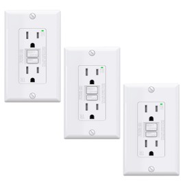AIDA GFCI Outlets 15 Amp, Self-Test Electrical Outlet, GFI Tamper-Resistant Receptacle with LED Indicator, Ground Fault Circuit Interrupters, Wall Plate Included, UL Listed, White (3 Pack)