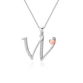 Mesovor Initial Chain 925 Silver for Women Girls, 100% Sterling Silver Letter Necklace with Cubic Zirconia, Jewellery, Gifts for Family, Mother, Sister, Wife, Sterling Silver, Cubic Zirconia