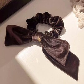 Velour Ribbon Hair Elastic Set of 2 Ribbon Hair Clips, Elegant Daily Office, Firm Korean Autumn Winter Hair Accessories