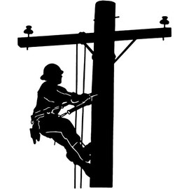 Black - 6 x 5 Lineman Electric Pole Climber Vinyl Die Cut Decal Bumper Sticker, Windows, Cars, Trucks, laptops, etc