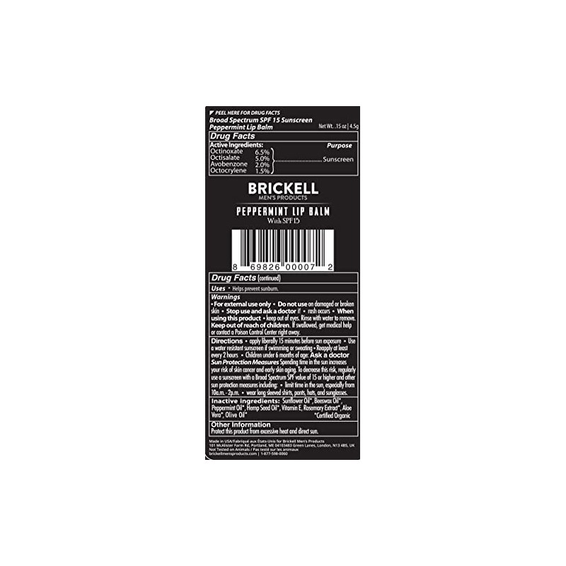 Brickell Bálsamo labial para hombre, natural y orgánico, acabado mate,