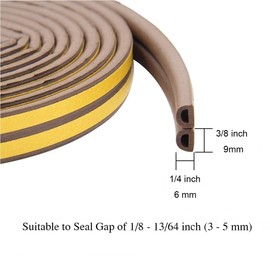 PRUGNA 20Ft Door Seal Weather Stripping, Window Rubber Seal Strip Self Adhesive Foam Tape for Door Window Gap and Wind Blocker, 3/8-Inch x 1/4-Inch x 20-Feet (Brown)
