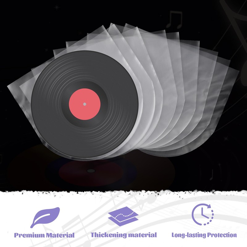 100 Pcs Vinyl Record Inner Sleeves, Anti-Static Round Bottom Inner