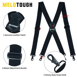MELOTOUGH Mens Suspender 1.5 Inch Wide X Back Suspenders Black Adjustable Elastic Suspenders Braces with Heavy Duty Snap Hooks