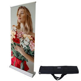 Displayfactory 33½''x 80'' Heavy Duty Deluxe Premium Retractable Roll Up Banner Stand Display Conference Display with Broadbase for Trade Show Exhibition Store Displays (Stand Only)