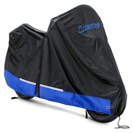 Kayme 300D Motorcycle Cover Waterproof Outdoor, All Season Rainproof Dustproof Motorbike Protective Tarp with Lock Hole, Universal Fit Street, Sport, Adventure, Cruiser MC, etc. Length 97 inch.