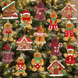 kockuu - (12 piezas de pan de jengibre), 12 piezas de adornos de hombre de jengibre para árbol de Navidad, figuras de pan de jengibre de plástico