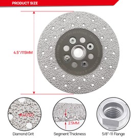 DT-DIATOOL Diamond Cutting and Grinding Disc 4-1/2 Inch Double Sided Vacuum Brazed Damond Blade 5/8-11 Arbor for Marble Granite Concrete Quartz Stone Diameter 115mm