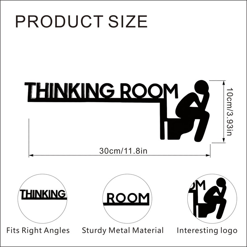 Funny Thinking Room Bathroom Wall Art Signs, Black Metal Door