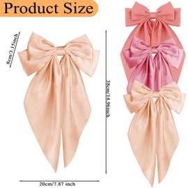 Milk Tea Pink Hair Bows for Women Girls, Oversized Large Coquette Bow Aesthetic Hair, Silky Satin Long Tail Bowknot Hair Ribbons Big Bow Clip Accessories Trendy Stuff
