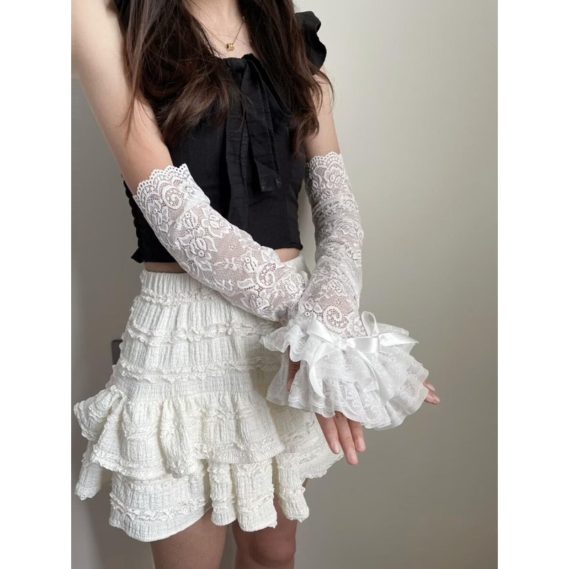 Ekieta Women's Arm Warmer, Lace Frill, Arm Sleeve, Thin, Floral