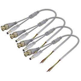 HCFeng BNC DC Video Power Cable BNC and DC Male to Bare Wire Open End Connector Adapter Extension Power Cable for CCTV Surveillance DVR Camera Monitoring System Repair Cable[0.3M/0.9Ft-4Pcs]