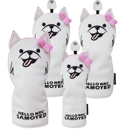Golf Cover Head Cover Driver Cover 440cc 460cc Cover Wood Cover Utility UT Cover Waterproof Akita Dog Samoyed (4 Piece Set(1 for DR, 2 FW, 1 for UT), Samoyed Pink Ribbon)