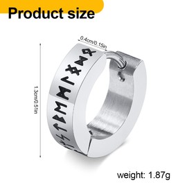 PSOWQ Hoop Earrings Men's Nordic Viking Amulet Protection Jewellery Gifts Stainless Steel Men's Stud Earrings with Nordic Elder Futhark Runes, 1 Pair - Black + Silver, Stainless Steel
