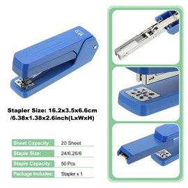 M&G Office Desktop Stapler, 20 Sheet Capacity Basic Staplers Jam Free Standard Stapler Office Accessories Supplies with Two Binding Modes for Home Office Classroom, Blue, 1 Pcs