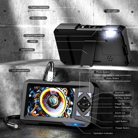 Endoscope Camera with Light & 32GB Card, 1080P HD Borescope Inspection Camera 4.3" IPS Screen, 5.5mm IP67 Waterproof Probe with 6 Adjustable LEDs,16.4FT Semi-Rigid Cable, Tools, Gadgets for Men