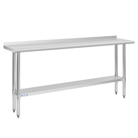 Hally Stainless Steel Table for Prep & Work 14 x 72 Inches, NSF Commercial Heavy Duty Table with Undershelf and Backsplash for Restaurant, Home and Hotel