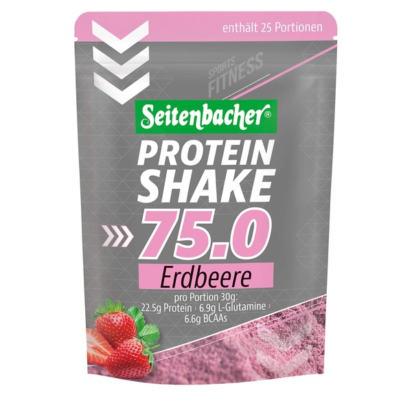 Seitenbacher Casein Protein Shake Powder 75.0, Strawberry, 75% Protein, No Soy, Pure Casein Protein I (1 x 750 g)