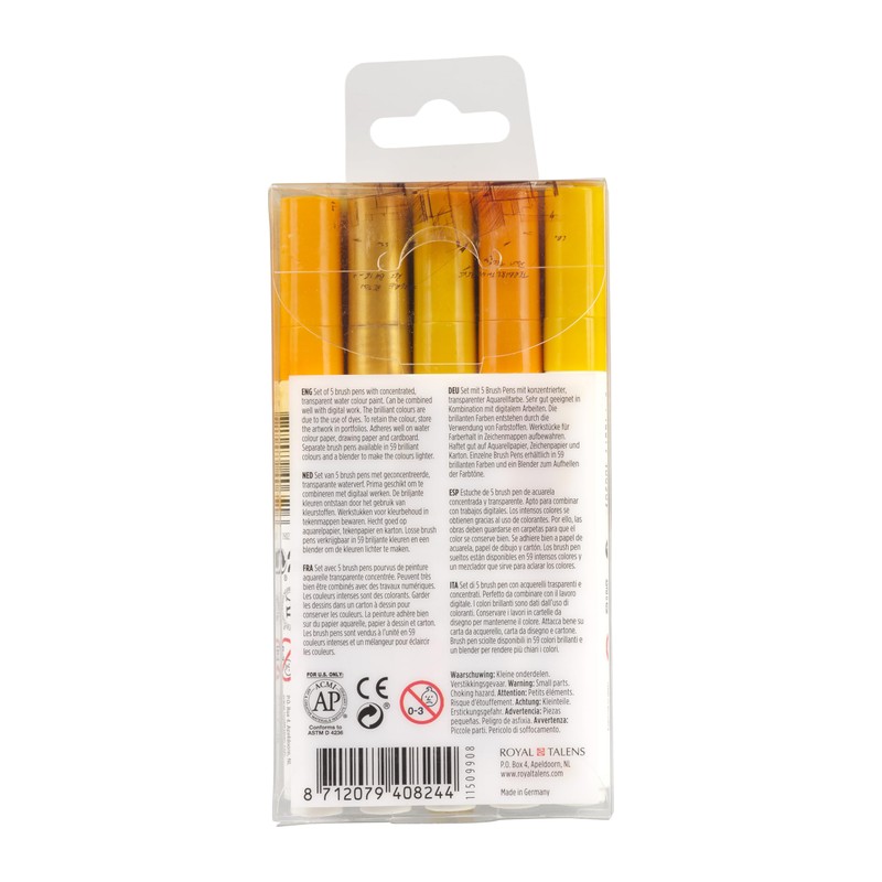 Ecoline Liquid Watercolor Brush Pens, Earth, Set of 5