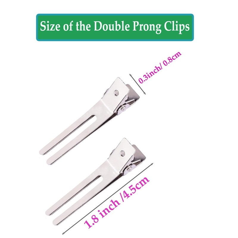 10 Pack Double Prong Pin Curl Clips, Duck Billed Hair