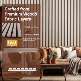 Yuzzy Wood Panels for Wall and Ceiling - 108 x 11 Inch Wood Slat Acoustic Panels 2 PCS - Modern Sound Absorbing Wall Panels for Interior Wall Decor for Home, Office, Studio - Rustic Walnut