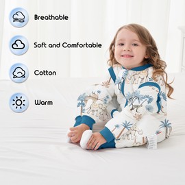 LAT Baby Sleeping Bag with Feet 2.5 TOG Winter Warm Toddler Sleep Sack with Legs Long Sleeves Removable 100% Cotton Wearable Blanket for Girls Boys (Elephant, M (12-24 Months))