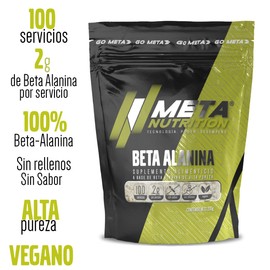 Beta Alanina, Meta Nutrition, 100 Servicios, 2 g por Servicio. Alta Pureza. Libre de rellenos.